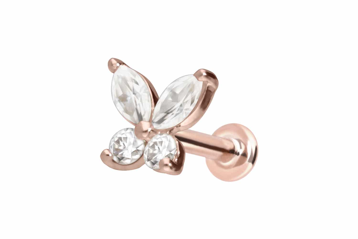 14 Karat Gold Labret Piercing mit Push Fit MOISSANIT-SCHMETTERLING